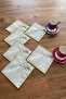 Papatya 6-Piece Special Embroidered Linen Coffee Serving Napkins, Cocktail Napkins, Party Napkins-Gold - 7