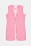 Pink Women's V-Neck Agraf Closure Comfortable Cut Pocketed Woven Long Vest