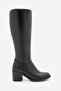 Women's Heeled Boots, Below Knee Zippered Daily Classic Boots Yovar Black - 3