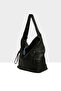 Women's Black Textured Side Zip Detail Slouch Bag M000008643 - 2