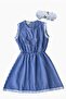 Girl's Blue Gingham Scalloped Dress White Buckle Set 0003 - 2