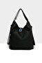 Women's Black Soft-Textured Handle Detail Strap and Back Slouchy Bag M000008648 - 3