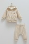Color World Hooded Zippered Three-Piece Bottom-Up Set Brown