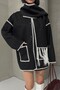 Embroidery Detailed Scarf-Styled Soft Knit Cardigan Jacket Black