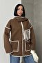 Embroidery Detailed Scarf-Style Soft Knitwear Cardigan Jacket Coffee - 3