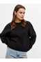 Women's Black Oversize Knitwear Sweater Crew Neck - 2