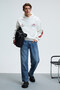 Abismo Men's Hooded Relaxed Fit White Sweatshirt with Kangaroo Pocket on the Arms and Back Print