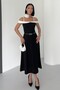 Double Color Midi Belted Black Dress - 3