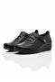 Luxury Leather Black Women's Wedge Heeled Oxford Shoes 4cm - 8