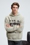 Armand Men's Hooded Kangaroo Pocket Oversized Stone Color Sweatshirt with Front Print - 3