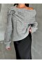 Khaki Collar Accessory Off-Shoulder Sweater - 7