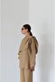 Camel Drape Collar Blouse Trousers Set - 8625 - 5