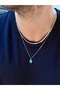 Nessa 2-Piece Italian Chain Green Natural Stone Silver Color Chain Men's Tarnish-Free Steel Necklace - 3