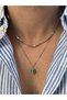 Nessa 2-Piece Italian Chain Green Natural Stone Silver Color Chain Men's Tarnish-Free Steel Necklace - 2