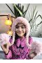 Girl's Long Pompom Ear-Covering Beanie Plush Puff Puff Soft Powder - 3