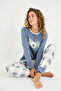 Cute Koala Printed Cuffed Pajama Set with Collar Piping Detail - 4