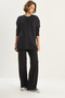 Women's Black Crew Neck Long Sleeve Top Ribbed Elastic Waist Loose Pants Modal Set 9401 60283624 - 4