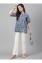 Dark blue cotton top with white floral prints perfect for office / casual wear - 6