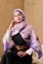 Polyester Velina Shawl Purple-Powder-Lilac Patterned Shiny Textured Lightweight 190X70 - 6
