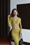 Women's Green Elastic Waistband Lined Long Skirt Sleeve Front Knotted Crop Top Set - 6