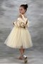 Girl's Square Neck Zero Sleeve Skirt Tulle Fluffy Satin Oversleeve Detailed Beige Evening Dress - 2