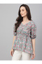 Turquoise top with floral prints perfect for office / casual wear - 3