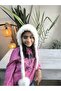 Girl's Long Pompom Ear-Covering Beanie Plush Puff Soft White - 4