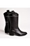 Black Genuine Leather Half Zippered Inside Mid-Heeled Women's Boots - 2