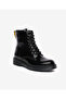 Women's Black Genuine Leather Military Boots 5K2Db35062 - 2