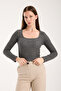 Women's Square Neck Knitwear Smoked Blouse - 4