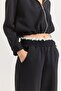 Women's adjustable waist and leg elastic crop sweatpants set black - 4
