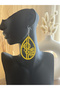 Wood Carved Motif Yellow Dangle Style Earrings