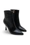 Women's Heeled Boots – Black Wrinkled Leather Look, 9.5 cm Thin Heel, Gold Detailed Winter Model - 3