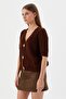 Star Buttoned Short Sleeve Cardigan Brown - 3