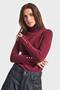 Women's Burgundy Color W5-35 Soft Thin Knitwear Fabric Turtleneck Knitwear Sweater