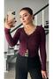 Plum Lace Buttoned Knit Blouse