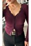 Plum Lace Buttoned Knit Blouse - 4