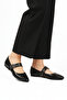 Black Leather Belted Lightweight Flexible Women's Ballerinas 209166 Z