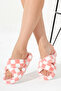 Women's Pink Crocodile Patterned Cross Plush House Slippers