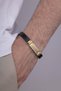 Double Color Men's Leather Bracelet with Steel Apparatus