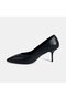 Women's Navy Blue Leather Heeled Classic Shoes - 3