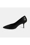 Women's Black Leather Heeled Classic Shoes - 3