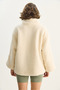 Women's Cream Pocket Detailed Zippered Lined Stand Collar Plush Coat 60283631 - 8