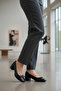 Black Leather Bow Ribbon Women's Heeled Shoes 519081 Z - 3
