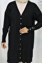 Self-Stripe Long Mercerized Cardigan N3179 Black - 2