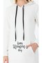 Women's Long Length Happy Women's Day Written White Hooded Dress with Pockets - 2