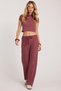 Women's Slim Fit Tight-Fitting Half Turtleneck Short-Sleeved Burgundy Blouse - 2