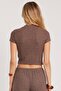 Women's Slim Fit Tight-Fitting Half Turtleneck Short Sleeve Brown Blouse - 7