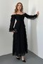Black Shoulder Detail Lined Ruffled Chiffon Dress - 2