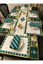 Premium |   Love Birds Green Series – 25 Piece American Service & Runner Table Set – for 6 People - 6